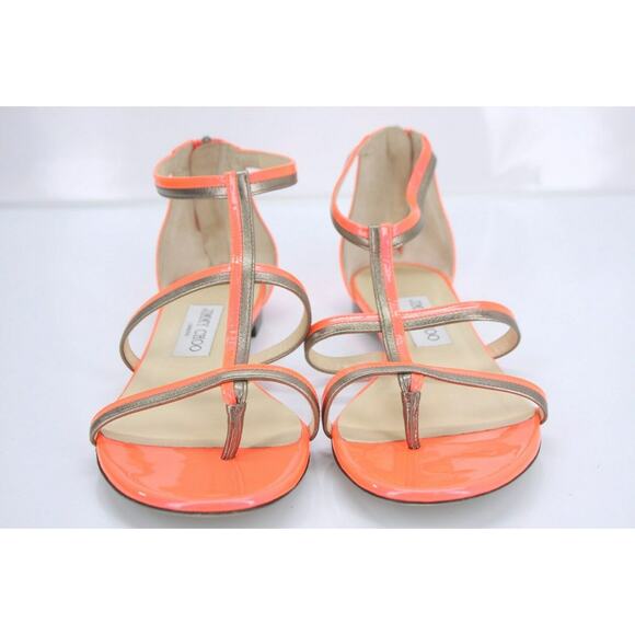 Jimmy Choo Tabitha T Strap Caged Thong Sandals Size 37.5 Orange Platinum $795 - Picture 9 of 11